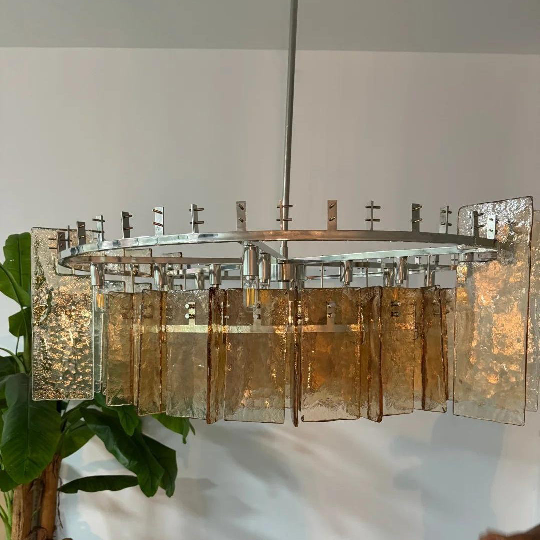 Zorion 48 Inch Amber Textured Glass Round Chandelier