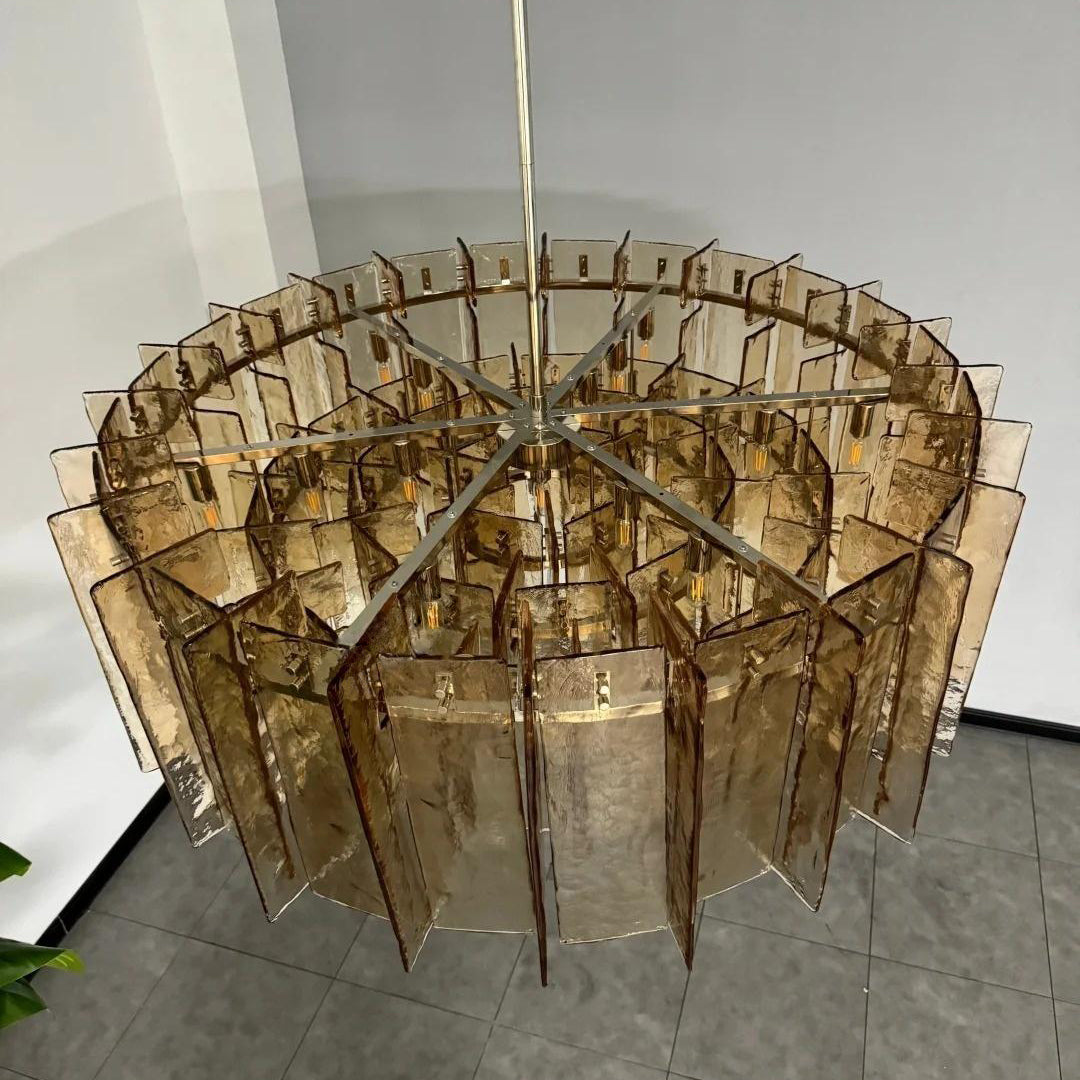 Zorion 48 Inch Amber Textured Glass Round Chandelier