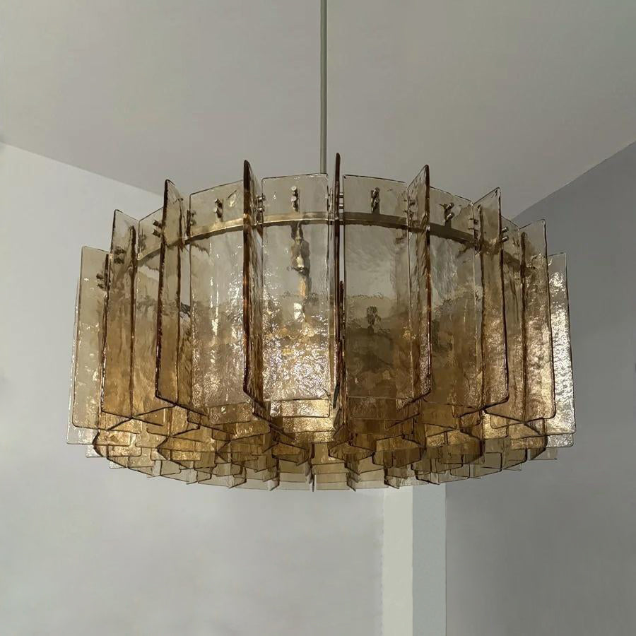 Zorion 48 Inch Amber Textured Glass Round Chandelier