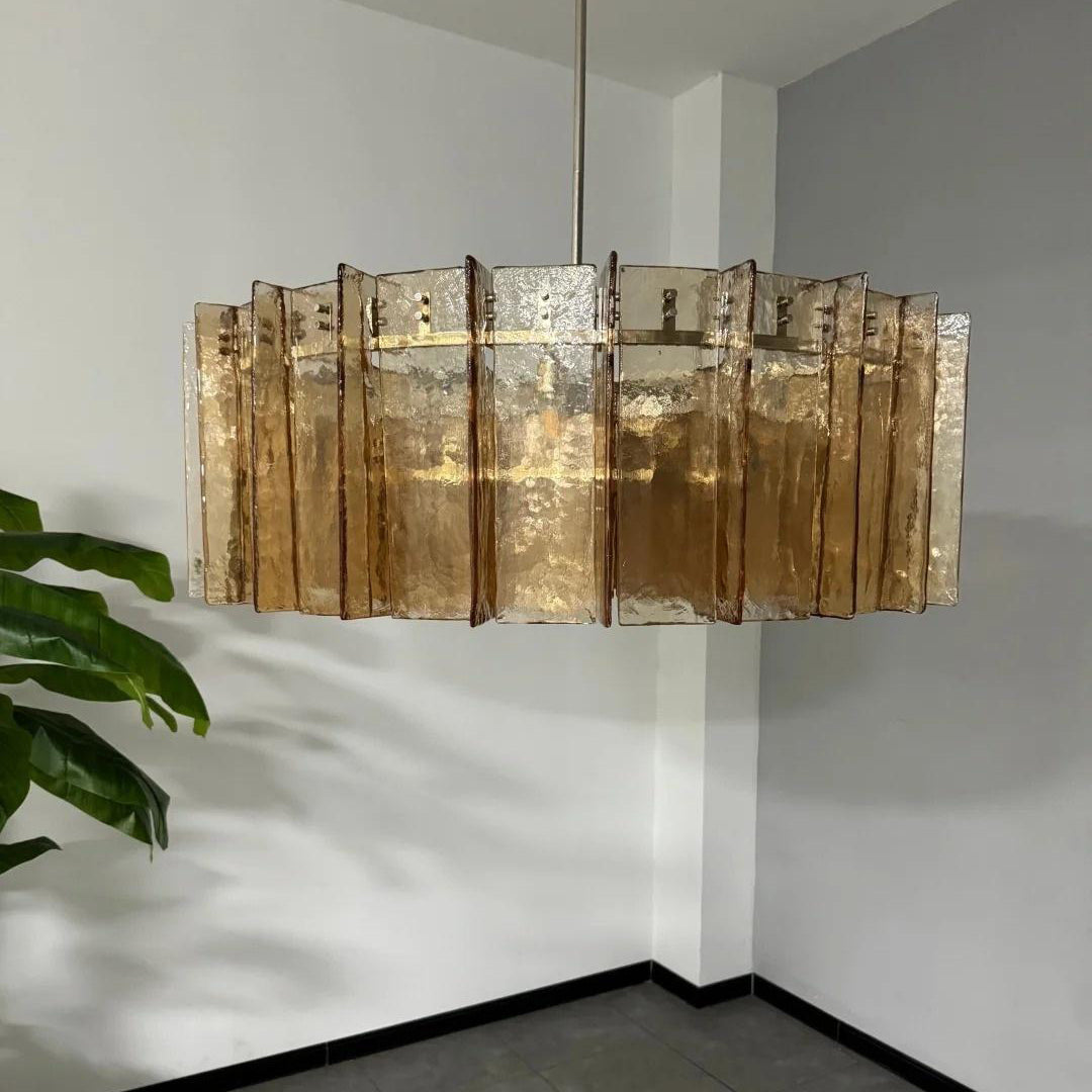Zorion 48 Inch Amber Textured Glass Round Chandelier