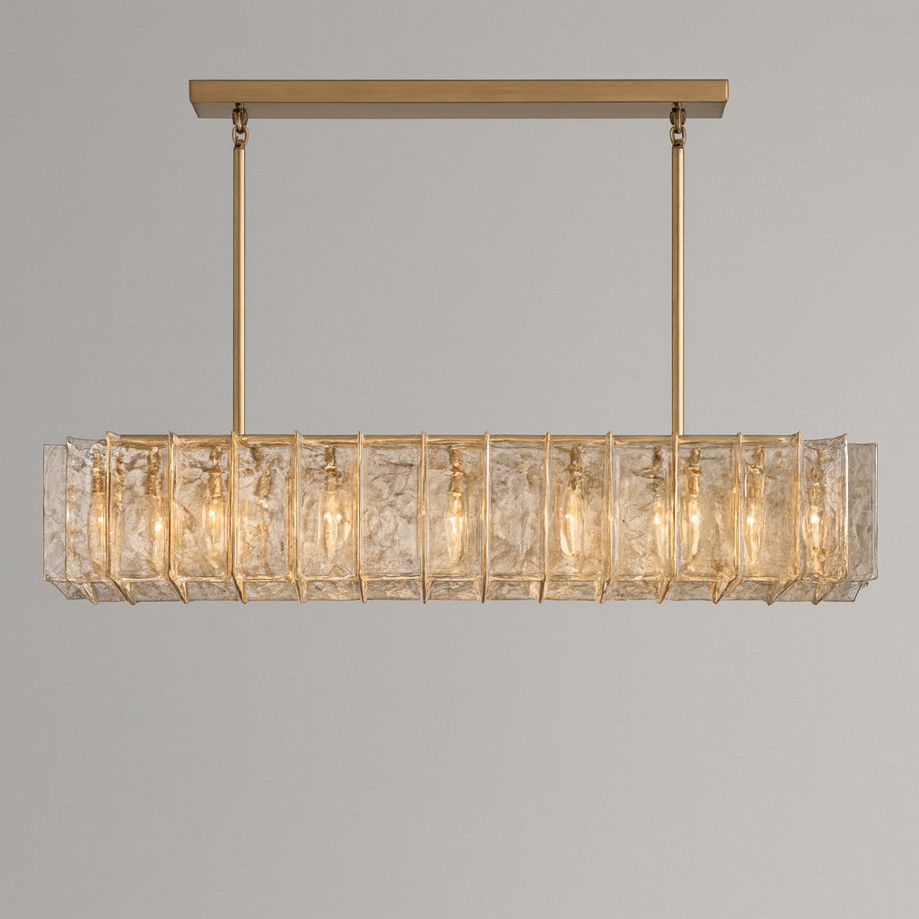 Zorion 67 Inch Amber Textured Glass Rectangular Chandelier