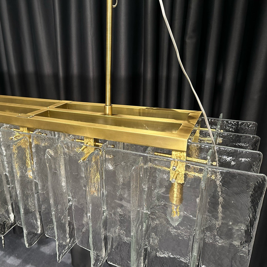 Zorion 49 Inch Clear Textured Glass Rectangular Chandelier