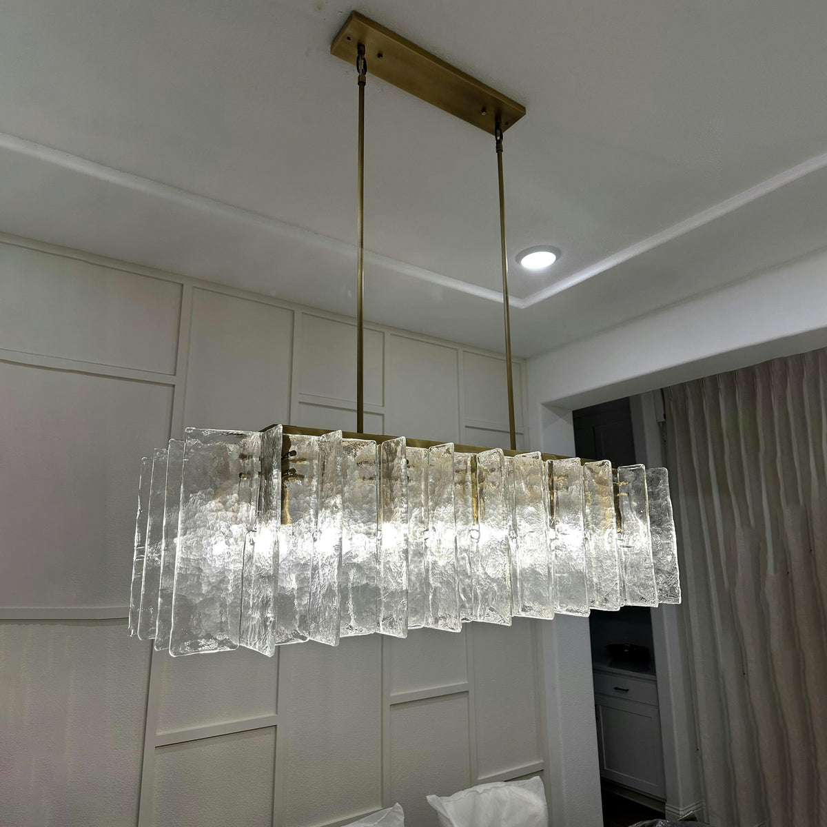 Zorion 49 Inch Clear Textured Glass Rectangular Chandelier