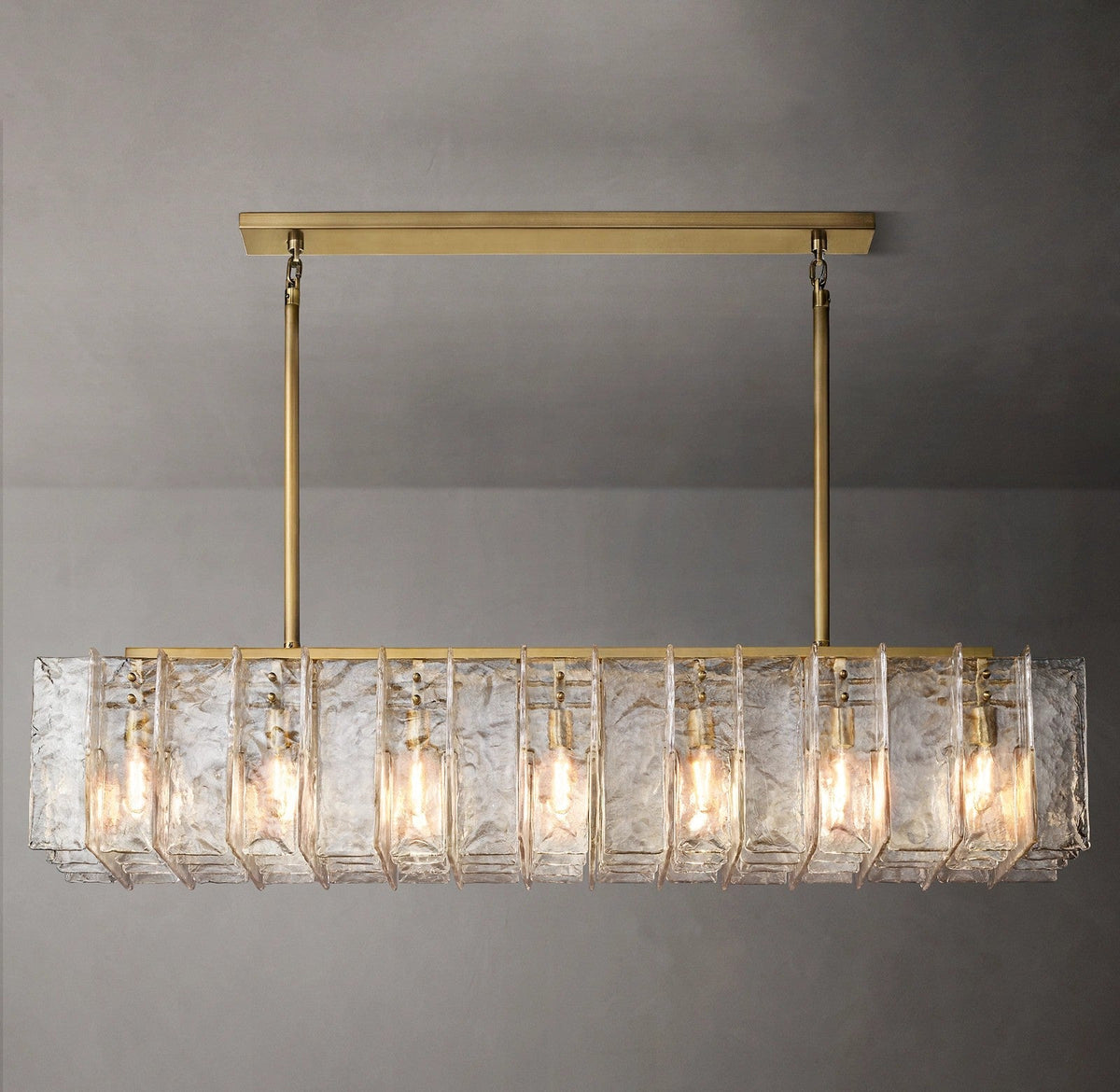Zorion 67 Inch Clear Textured Glass Rectangular Chandelier