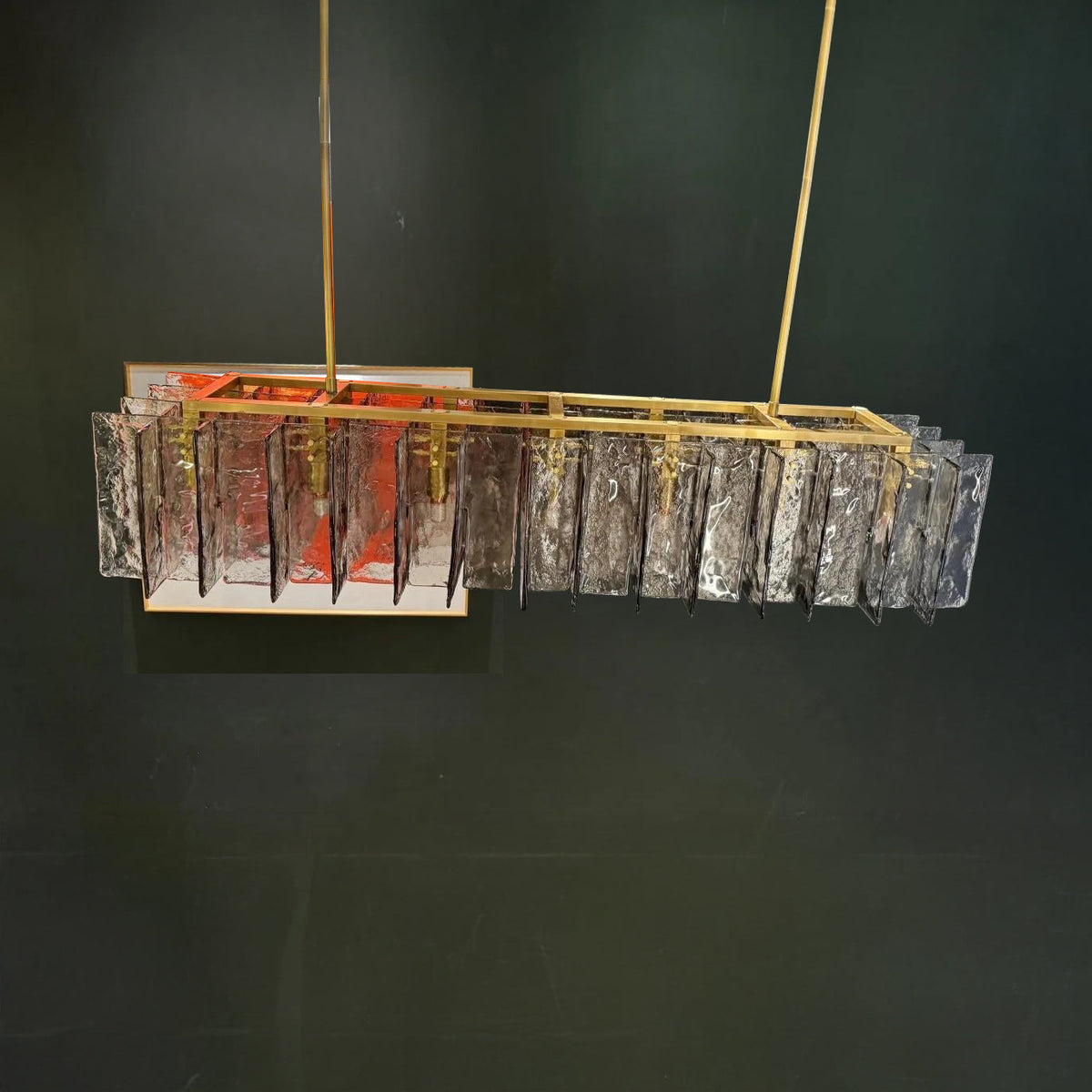 Zorion 67 Inch Smoked Textured Glass Rectangular Chandelier