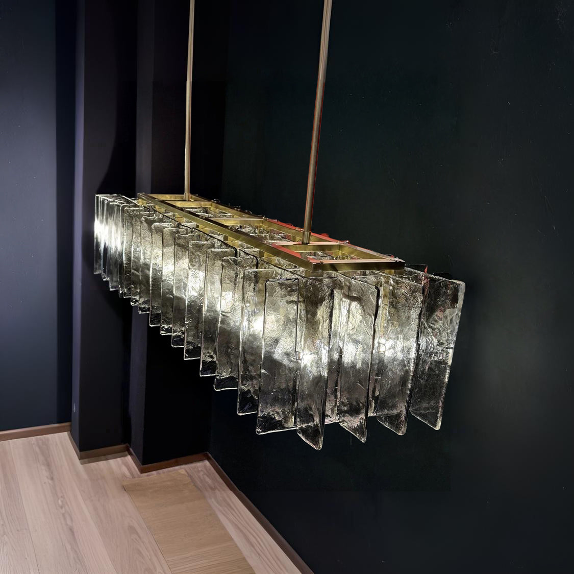 Zorion 67 Inch Smoked Textured Glass Rectangular Chandelier