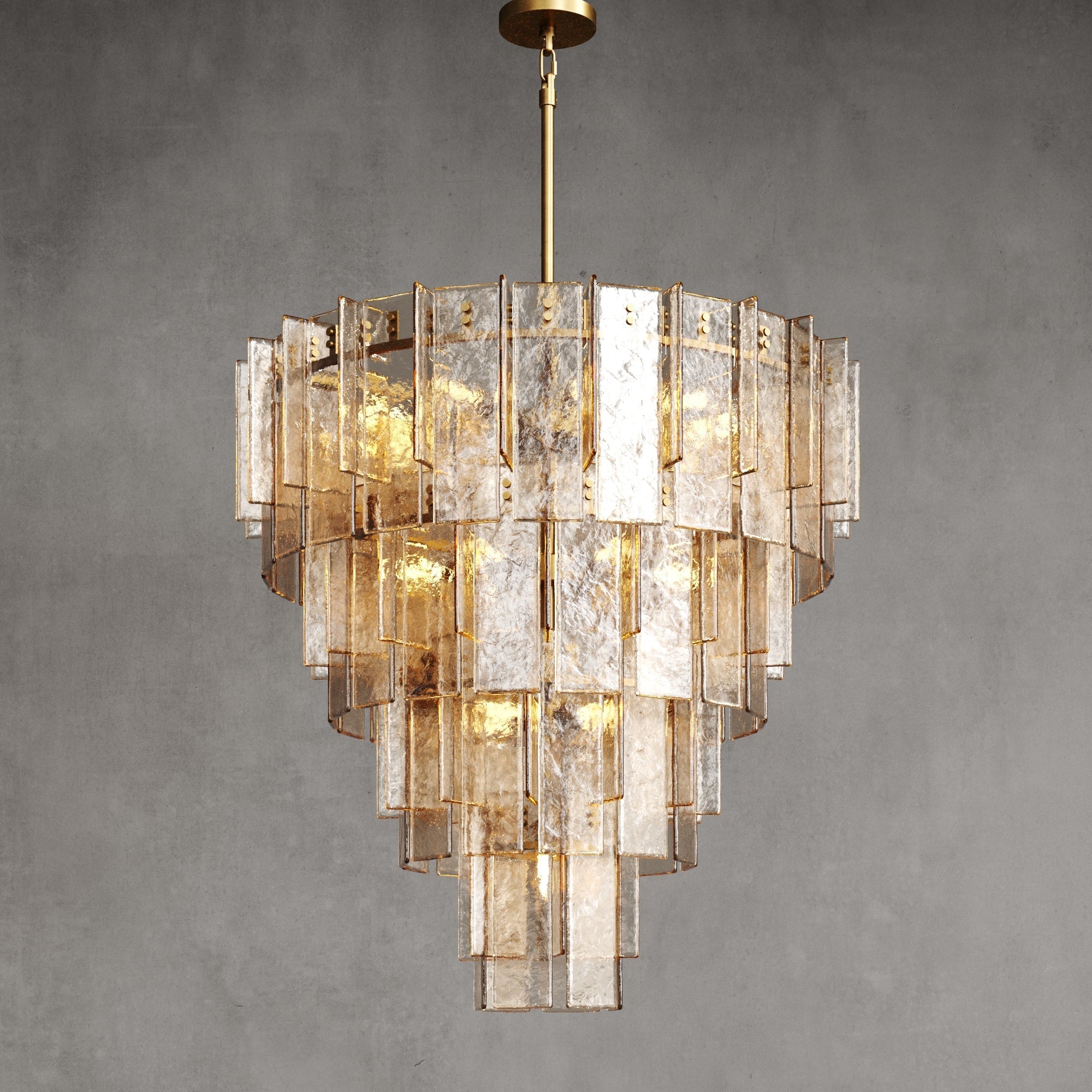 Zorion 47 Inch Amber Textured Glass Tiered Chandelier