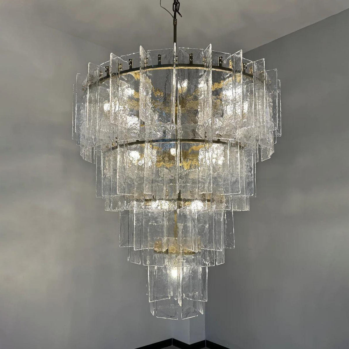 Zorion 47 Inch Clear Textured Glass Tiered Chandelier