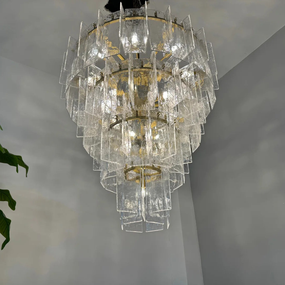 Zorion 47 Inch Clear Textured Glass Tiered Chandelier