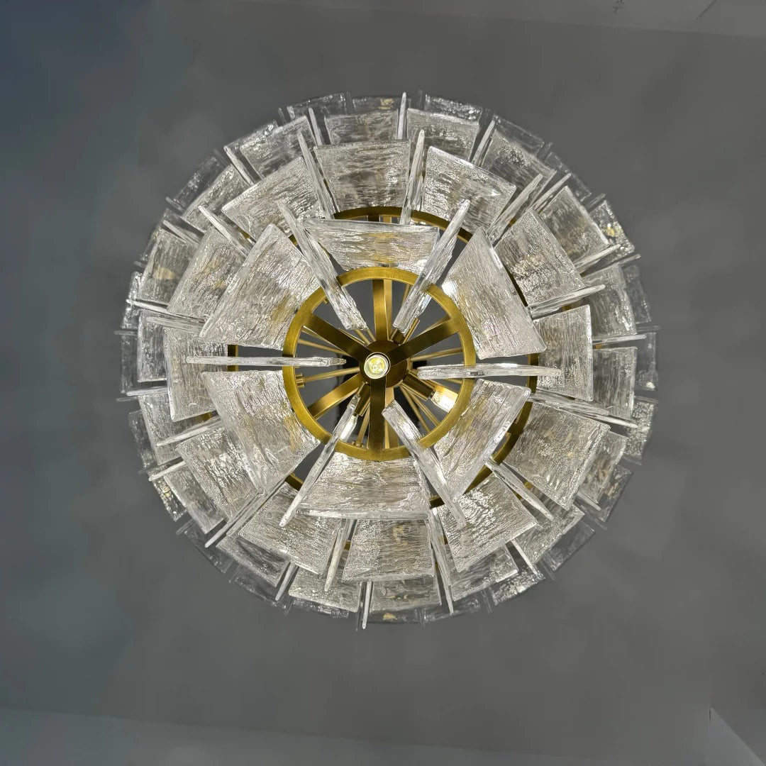 Zorion 47 Inch Clear Textured Glass Tiered Chandelier