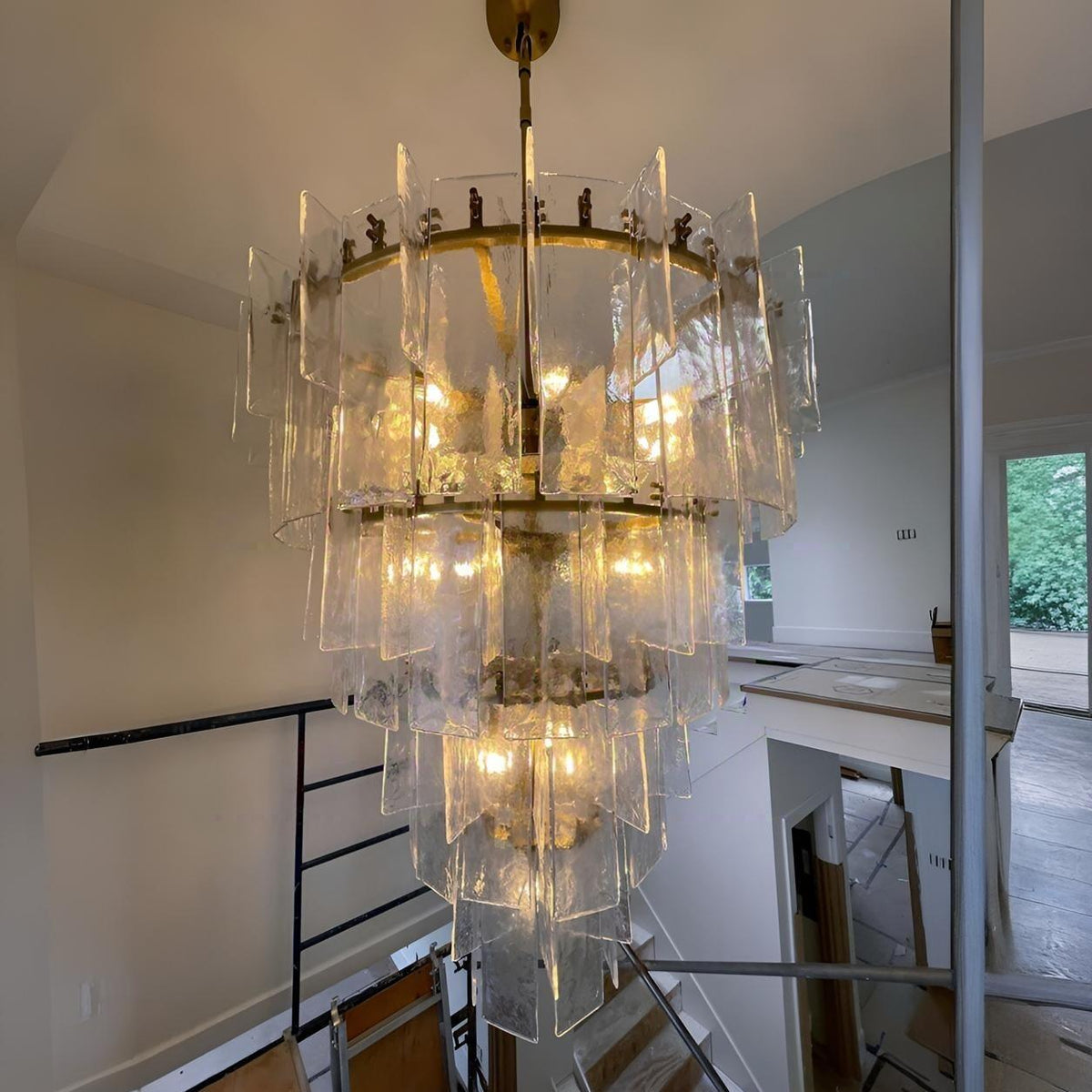 Zorion 47 Inch Clear Textured Glass Tiered Chandelier