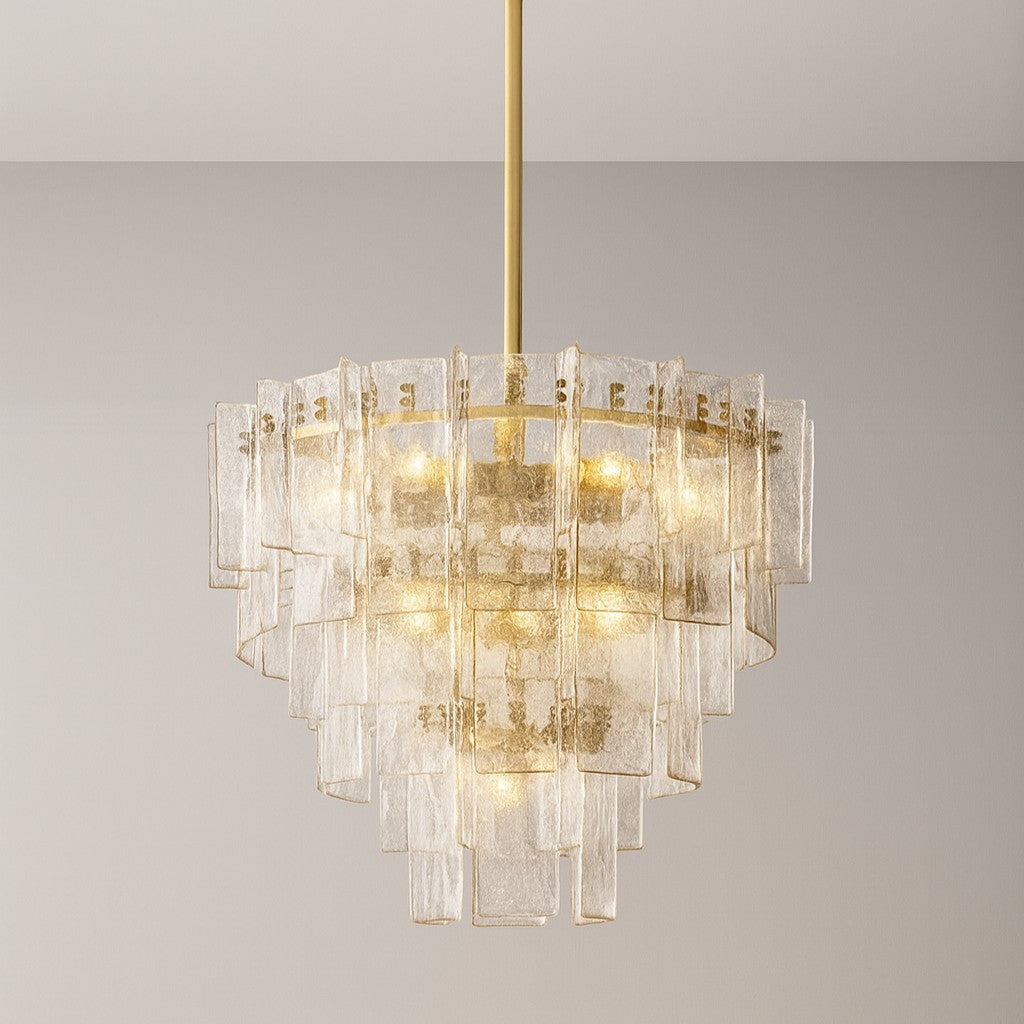 Zorion 36 Inch Clear Textured Glass Tiered Chandelier