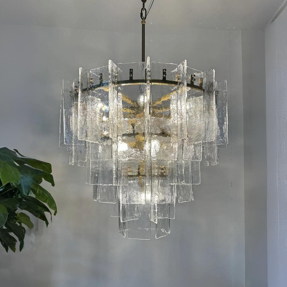 Zorion 36 Inch Clear Textured Glass Tiered Chandelier