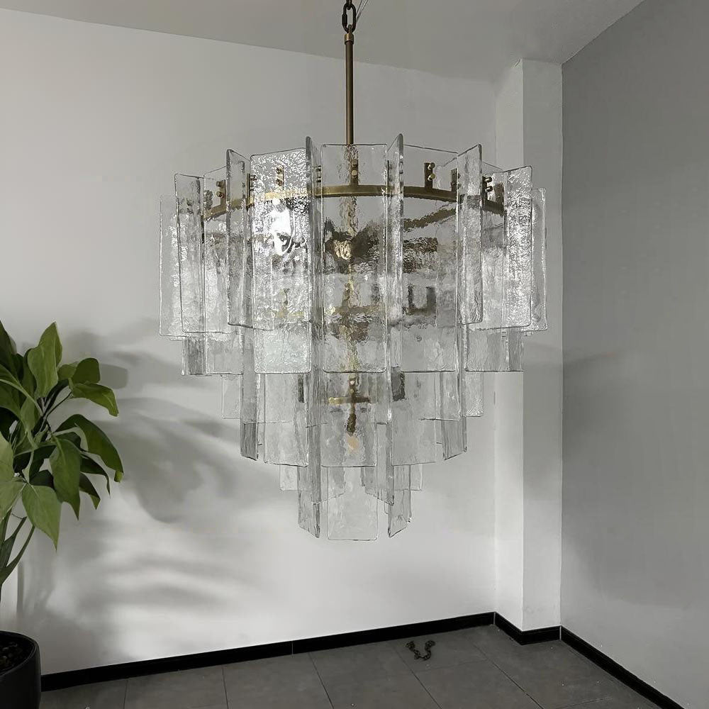 Zorion 36 Inch Clear Textured Glass Tiered Chandelier