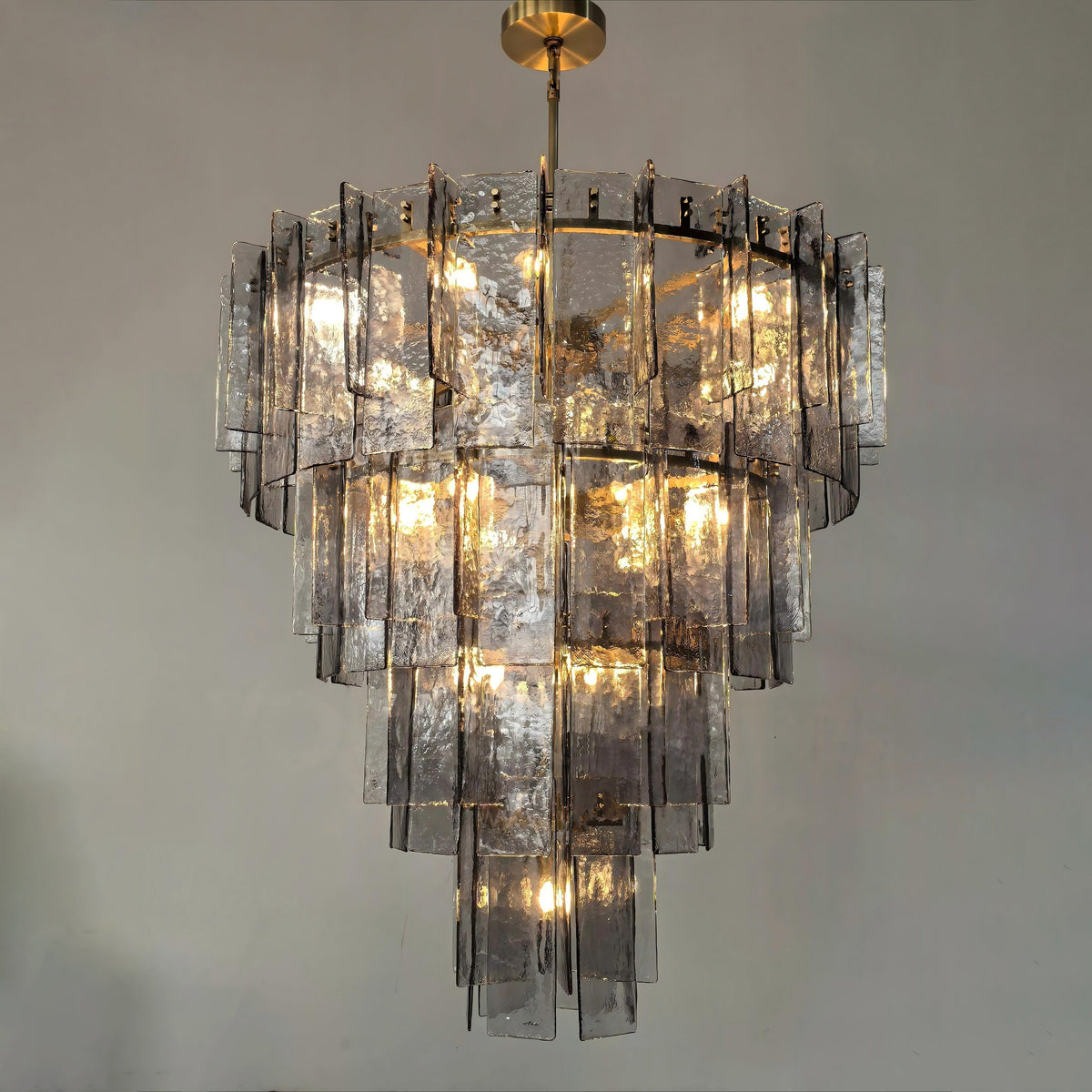 Zorion 47 Inch Smoked Textured Glass Tiered Chandelier
