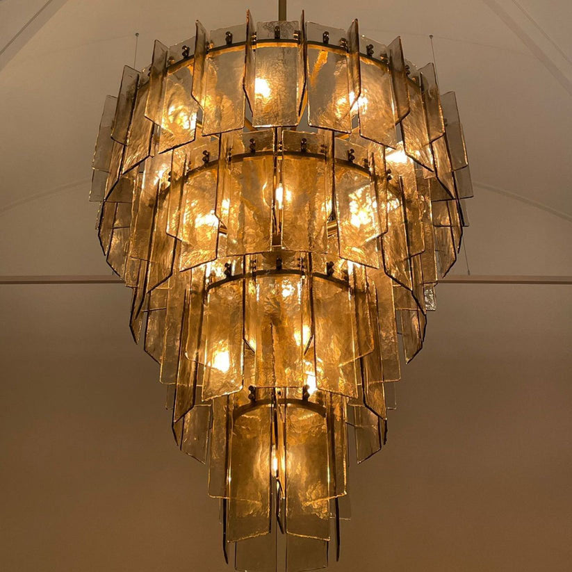 Zorion 47 Inch Smoked Textured Glass Tiered Chandelier