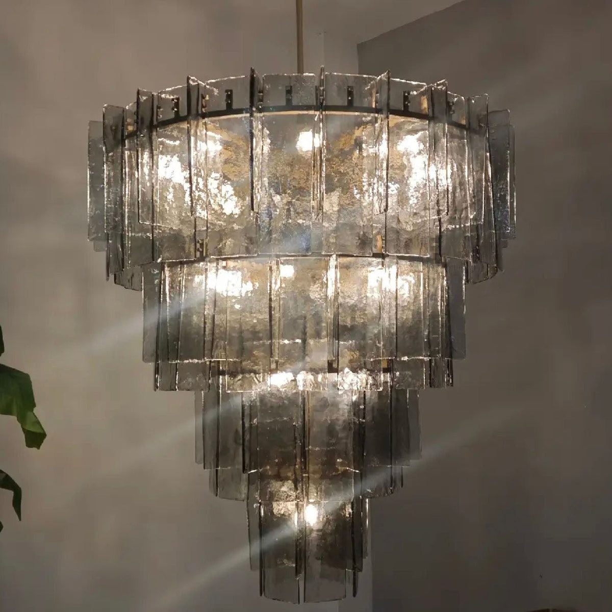 Zorion 47 Inch Smoked Textured Glass Tiered Chandelier