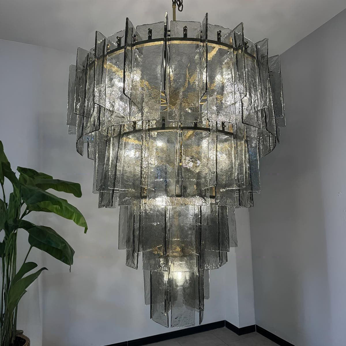 Zorion 47 Inch Smoked Textured Glass Tiered Chandelier