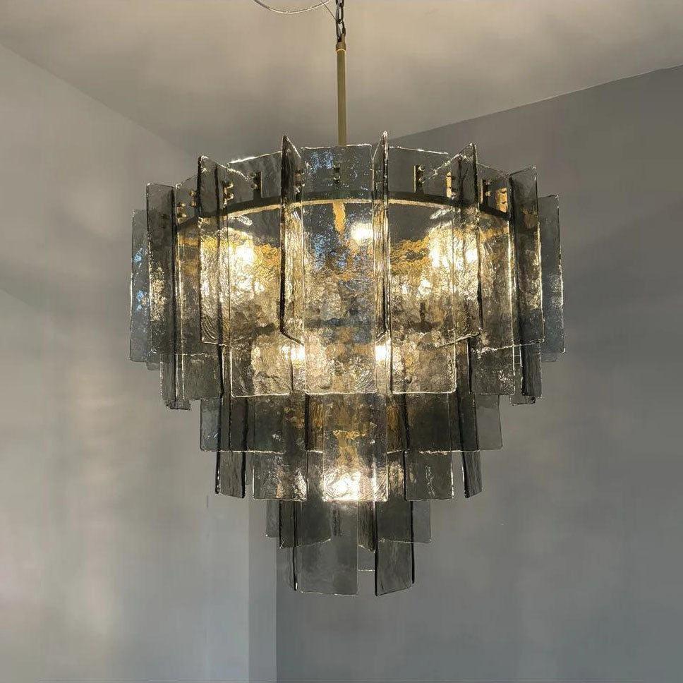 Zorion 36 Inch Smoked Textured Glass Tiered Chandelier