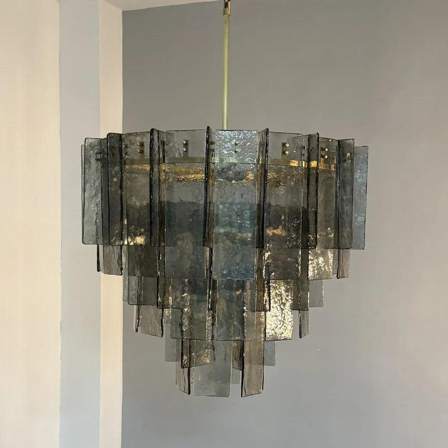 Zorion 36 Inch Smoked Textured Glass Tiered Chandelier
