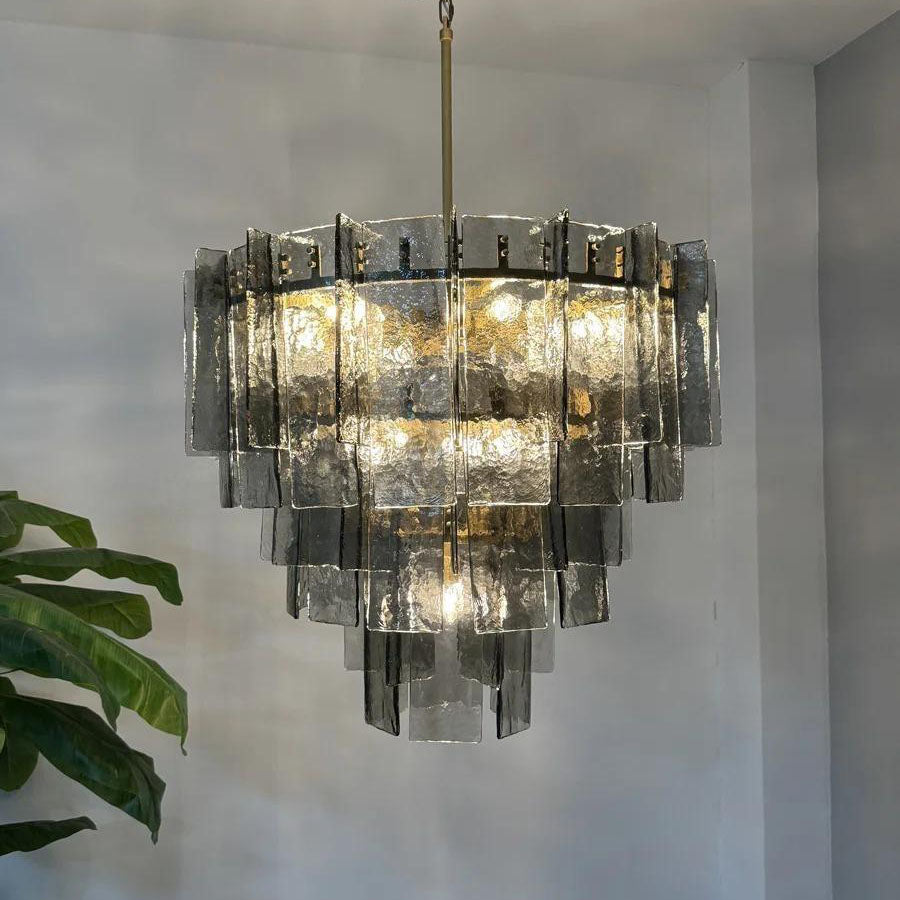 Zorion 36 Inch Smoked Textured Glass Tiered Chandelier