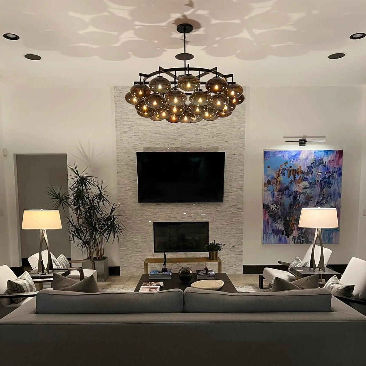 Velmora 60 Inch Amber Glass Bubble Chandelier