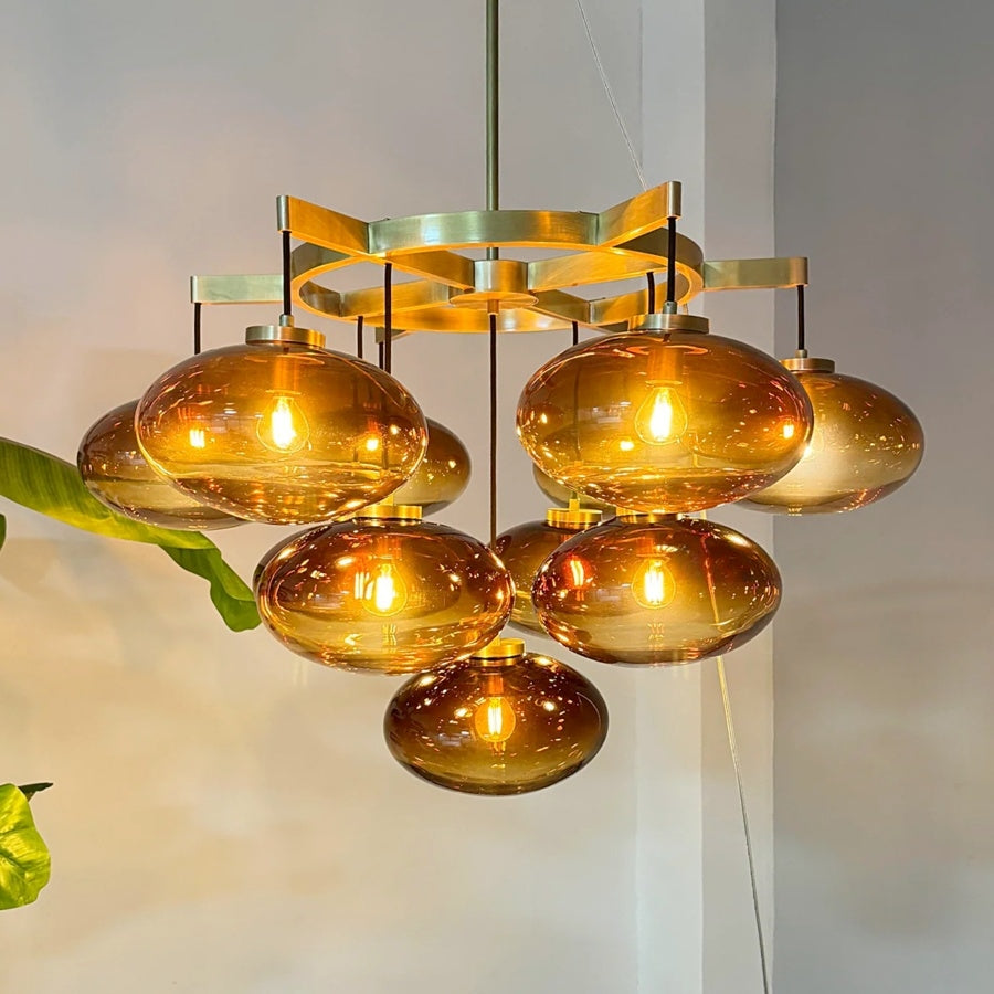 Velmora 36 Inch Amber Glass Bubble Chandelier