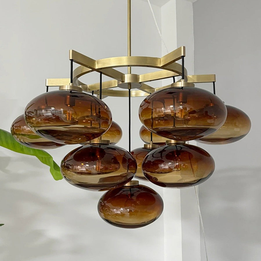Velmora 36 Inch Amber Glass Bubble Chandelier
