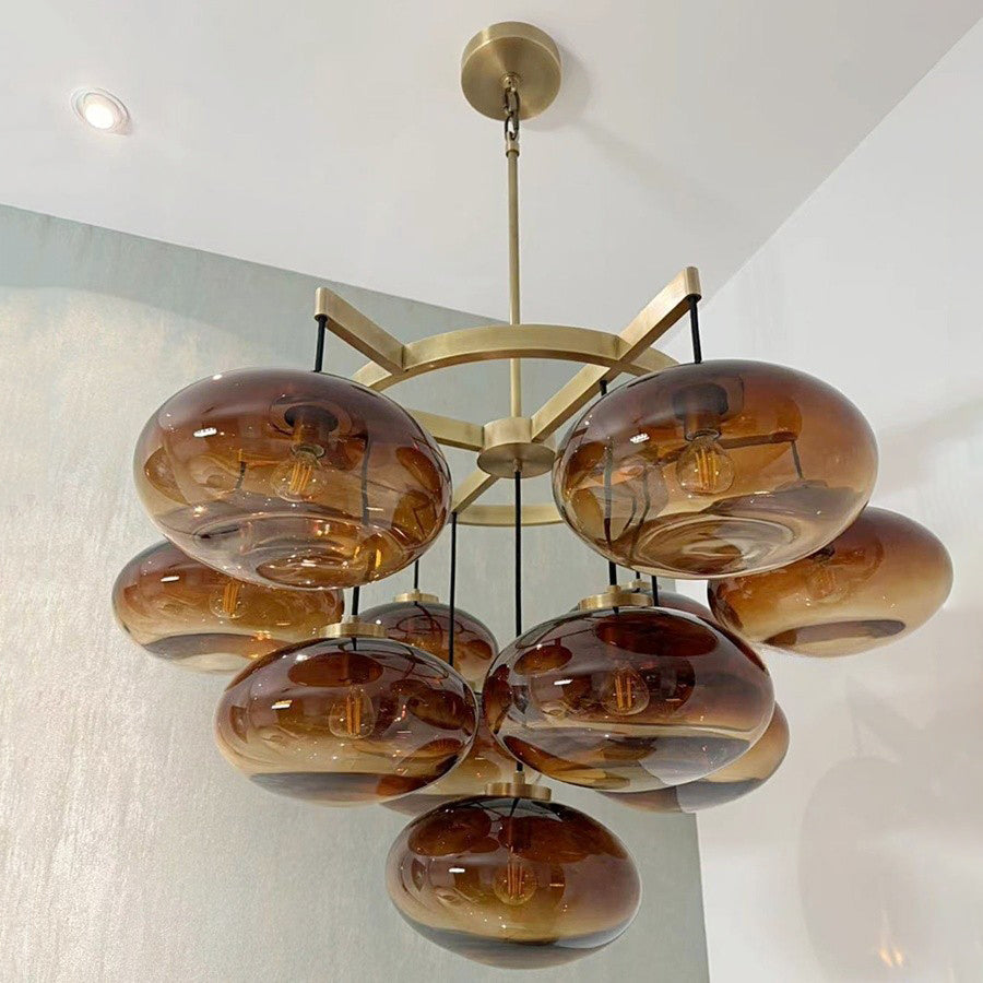 Velmora 36 Inch Amber Glass Bubble Chandelier