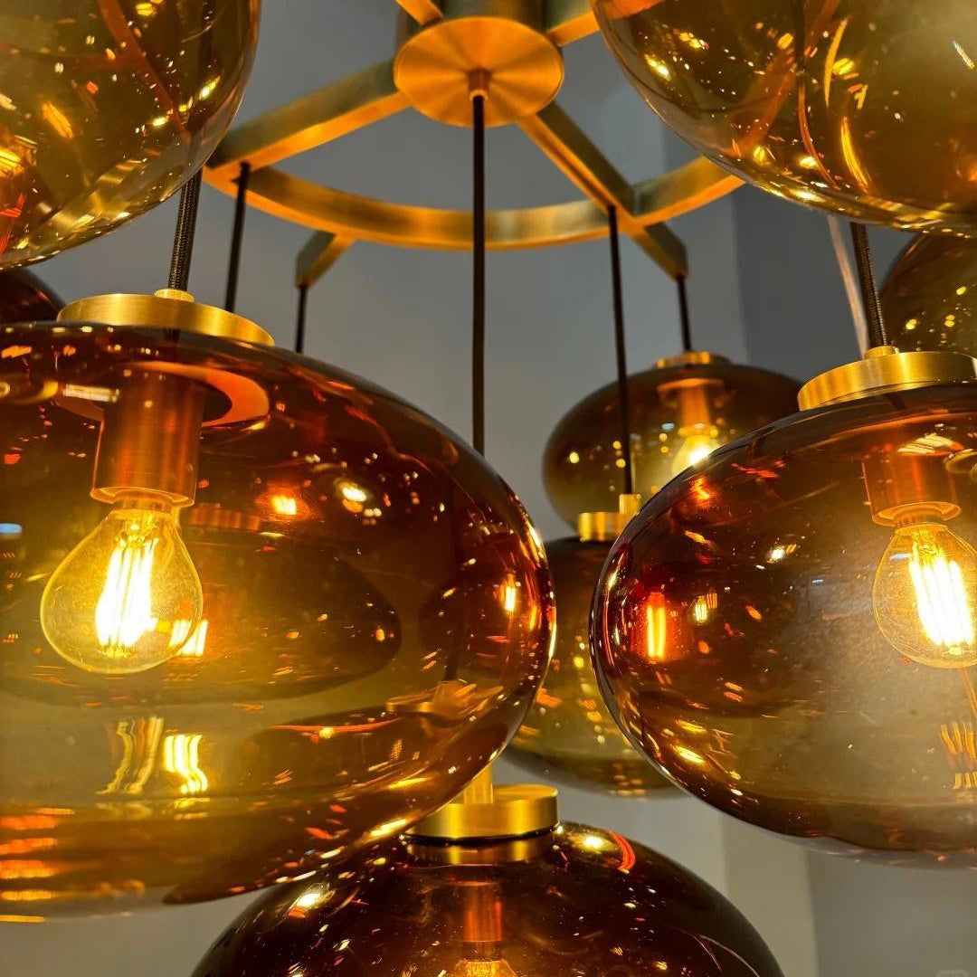 Velmora 36 Inch Amber Glass Bubble Chandelier