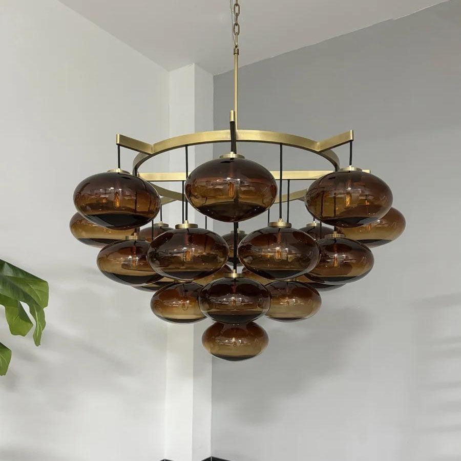 Velmora 48 Inch Amber Glass Bubble Chandelier