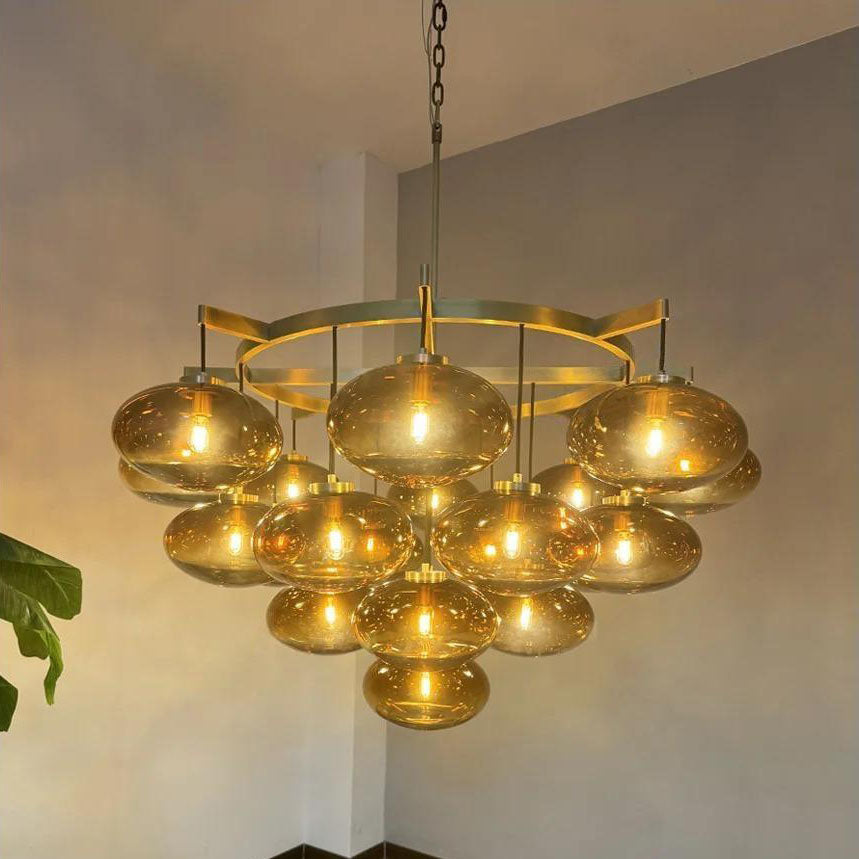 Velmora 48 Inch Amber Glass Bubble Chandelier