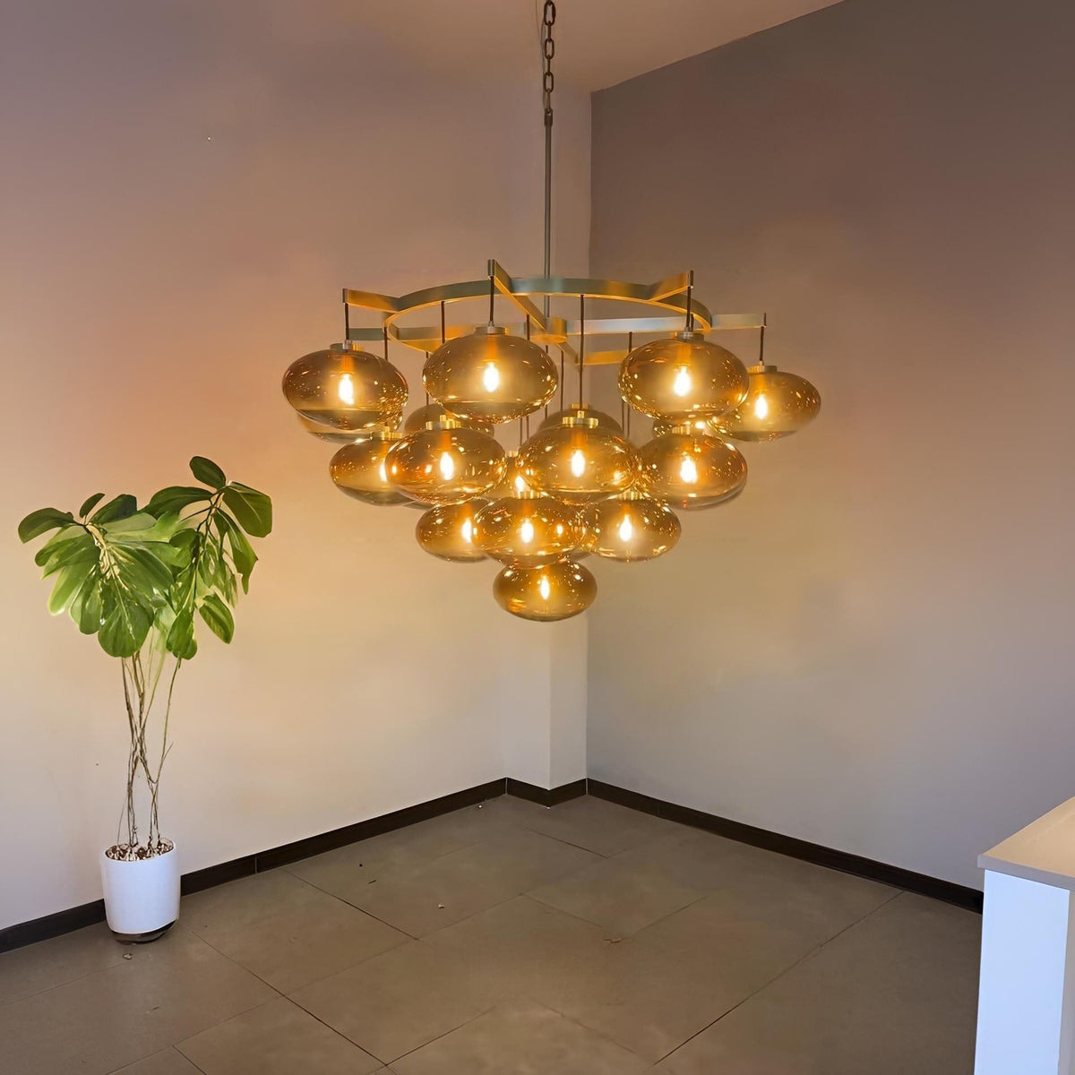 Velmora 48 Inch Amber Glass Bubble Chandelier