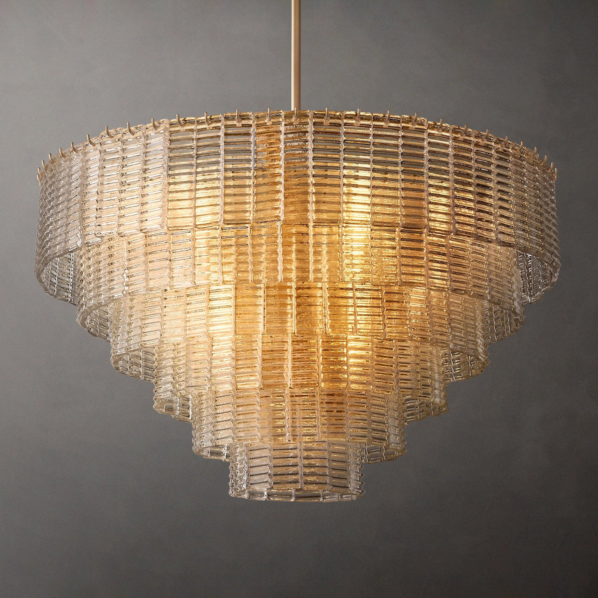 Nuvora 40" Ribbed Clear Glass Tiered Murano Glass Chandelier