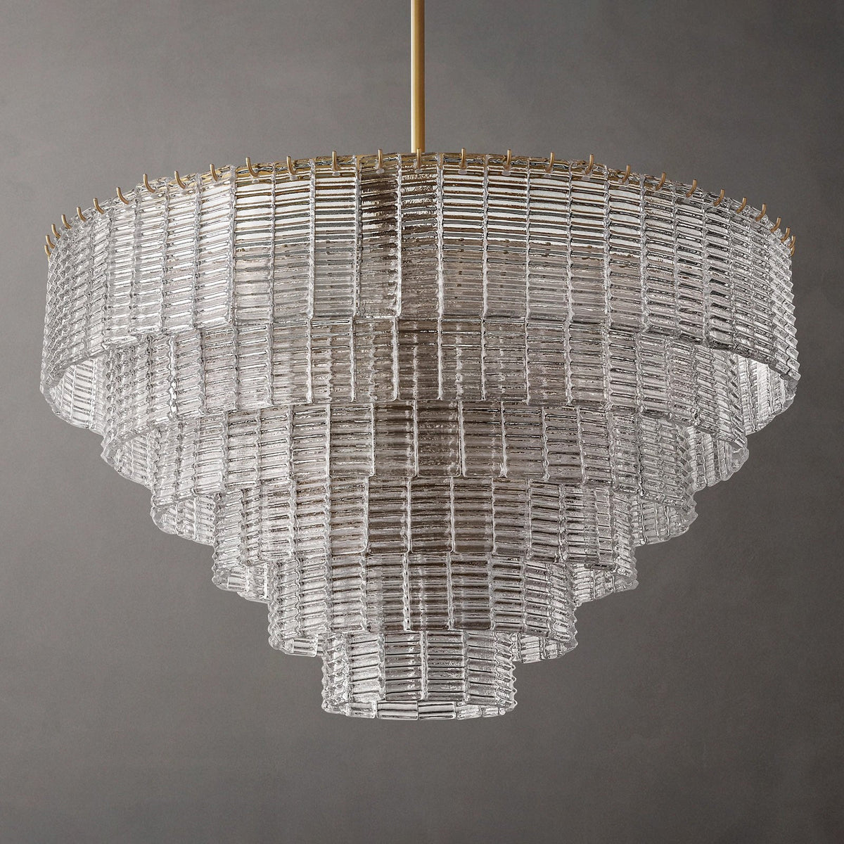 Nuvora 40" Ribbed Clear Glass Tiered Murano Glass Chandelier