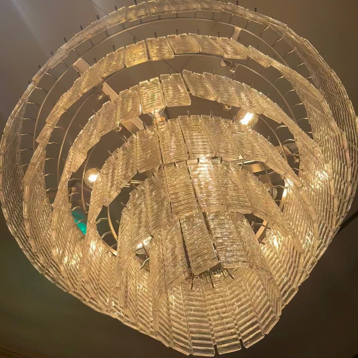 Nuvora 40" Ribbed Clear Glass Tiered Murano Glass Chandelier
