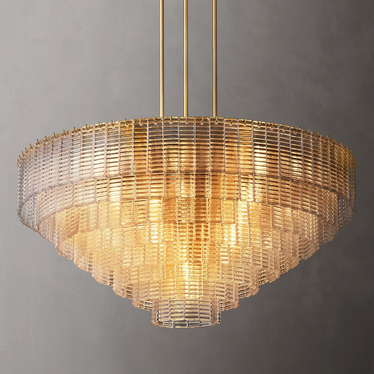 Nuvora 52" Ribbed Clear Glass Tiered Murano Glass Chandelier