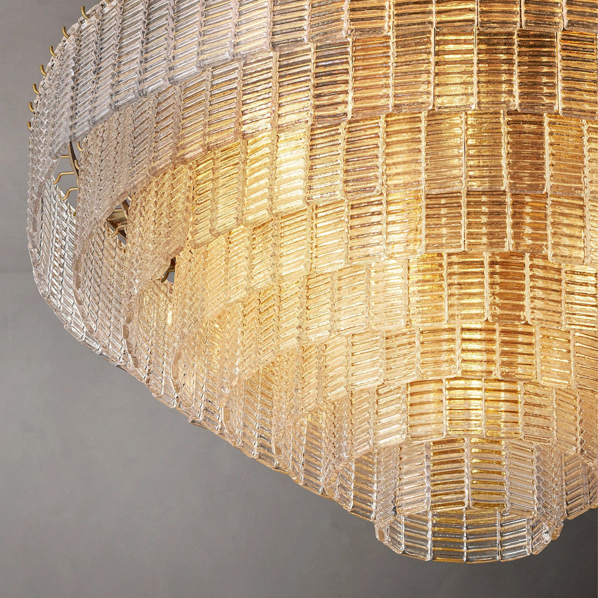 Nuvora 52" Ribbed Clear Glass Tiered Murano Glass Chandelier