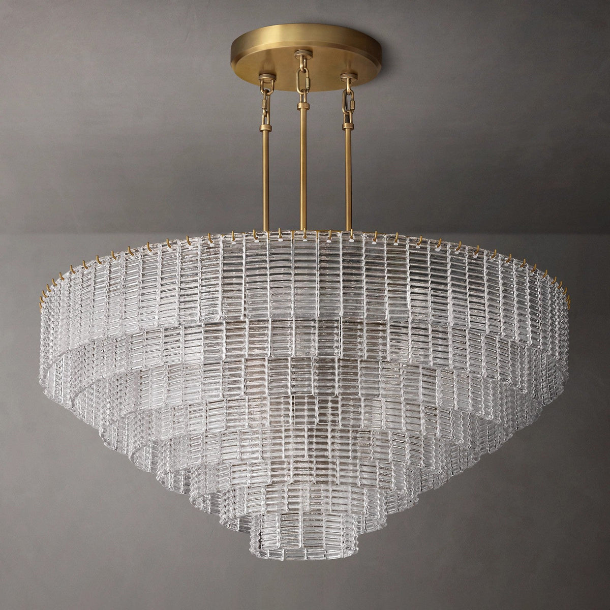 Nuvora 52" Ribbed Clear Glass Tiered Murano Glass Chandelier