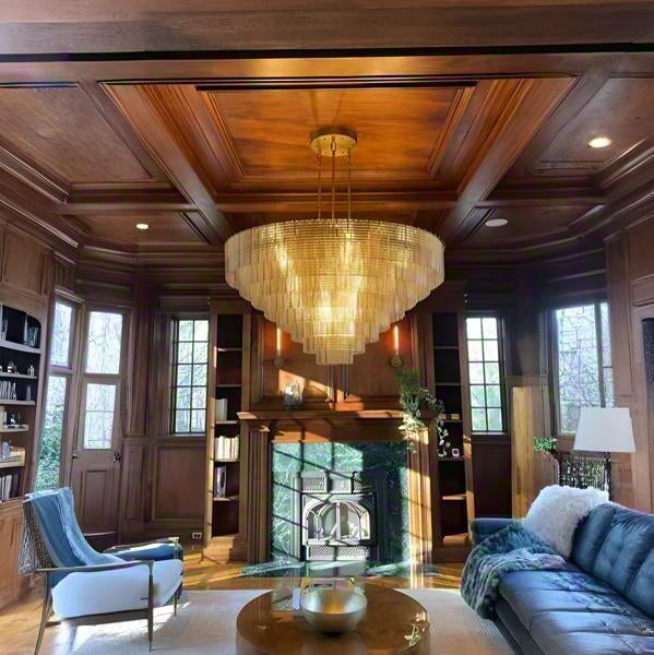 Nuvora 52" Ribbed Clear Glass Tiered Murano Glass Chandelier