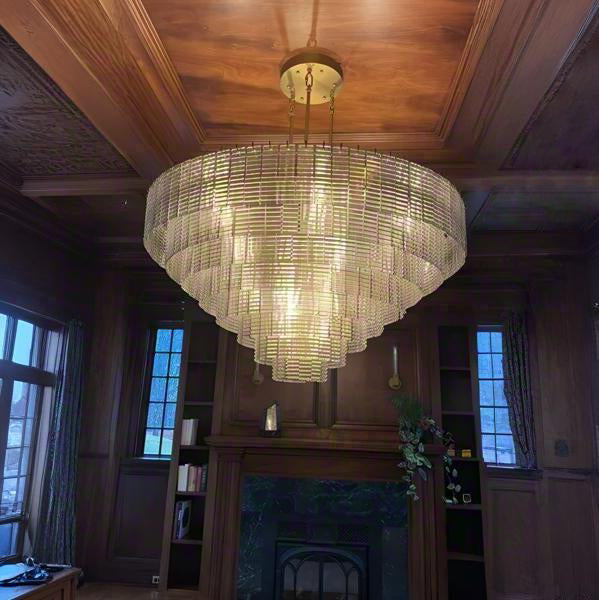 Nuvora 52" Ribbed Clear Glass Tiered Murano Glass Chandelier