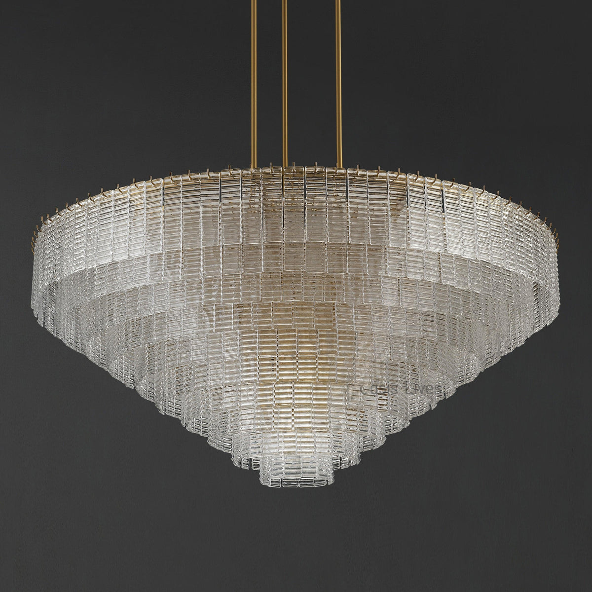 Nuvora 64" Ribbed Clear Glass Tiered Murano Glass Chandelier