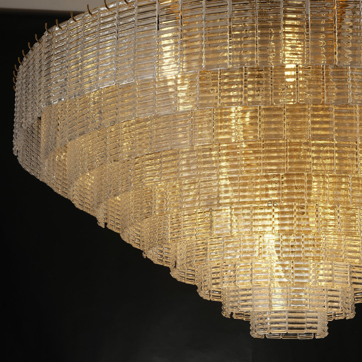 Nuvora 64" Ribbed Clear Glass Tiered Murano Glass Chandelier