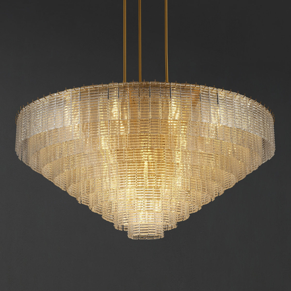 Nuvora 64" Ribbed Clear Glass Tiered Murano Glass Chandelier