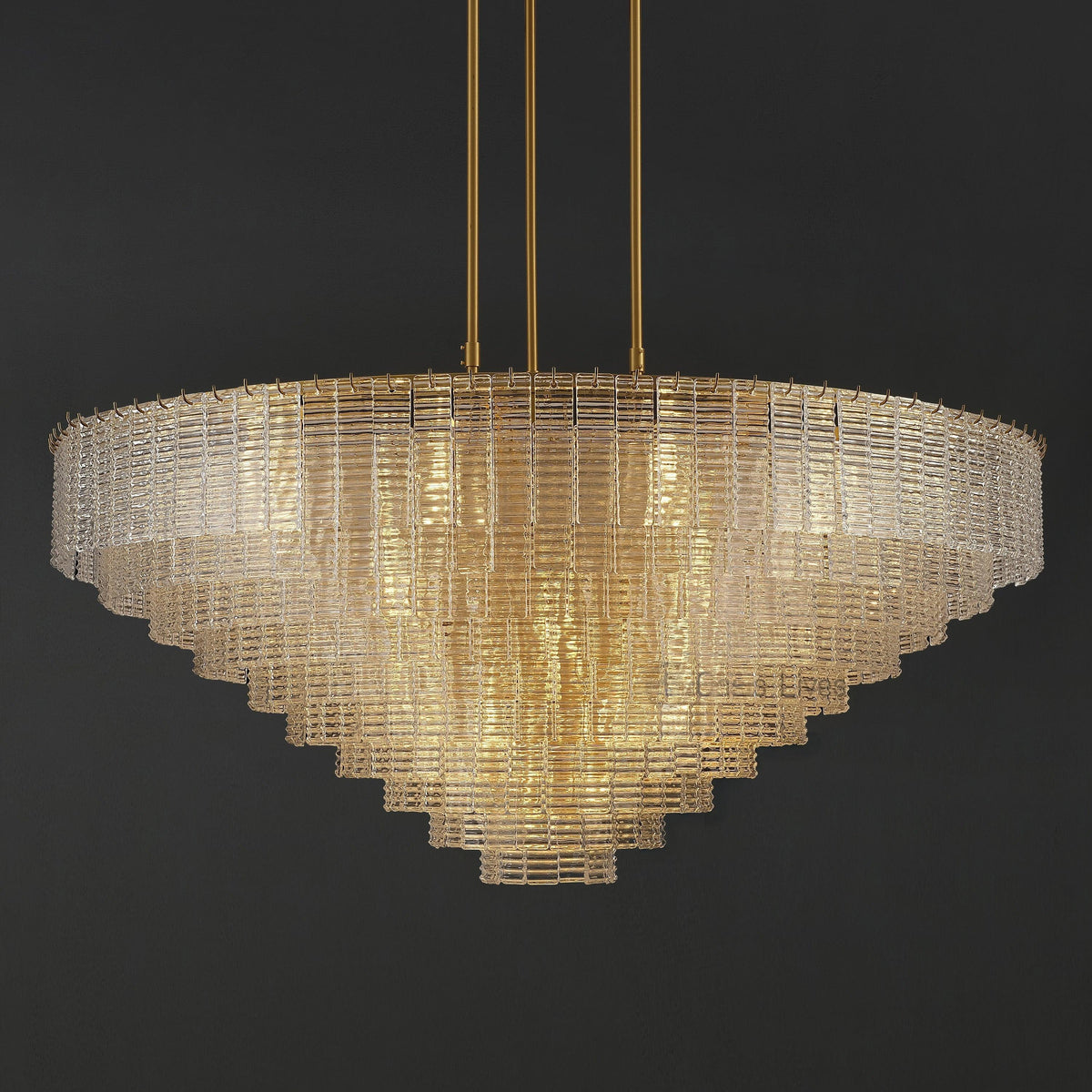 Nuvora 64" Ribbed Clear Glass Tiered Murano Glass Chandelier