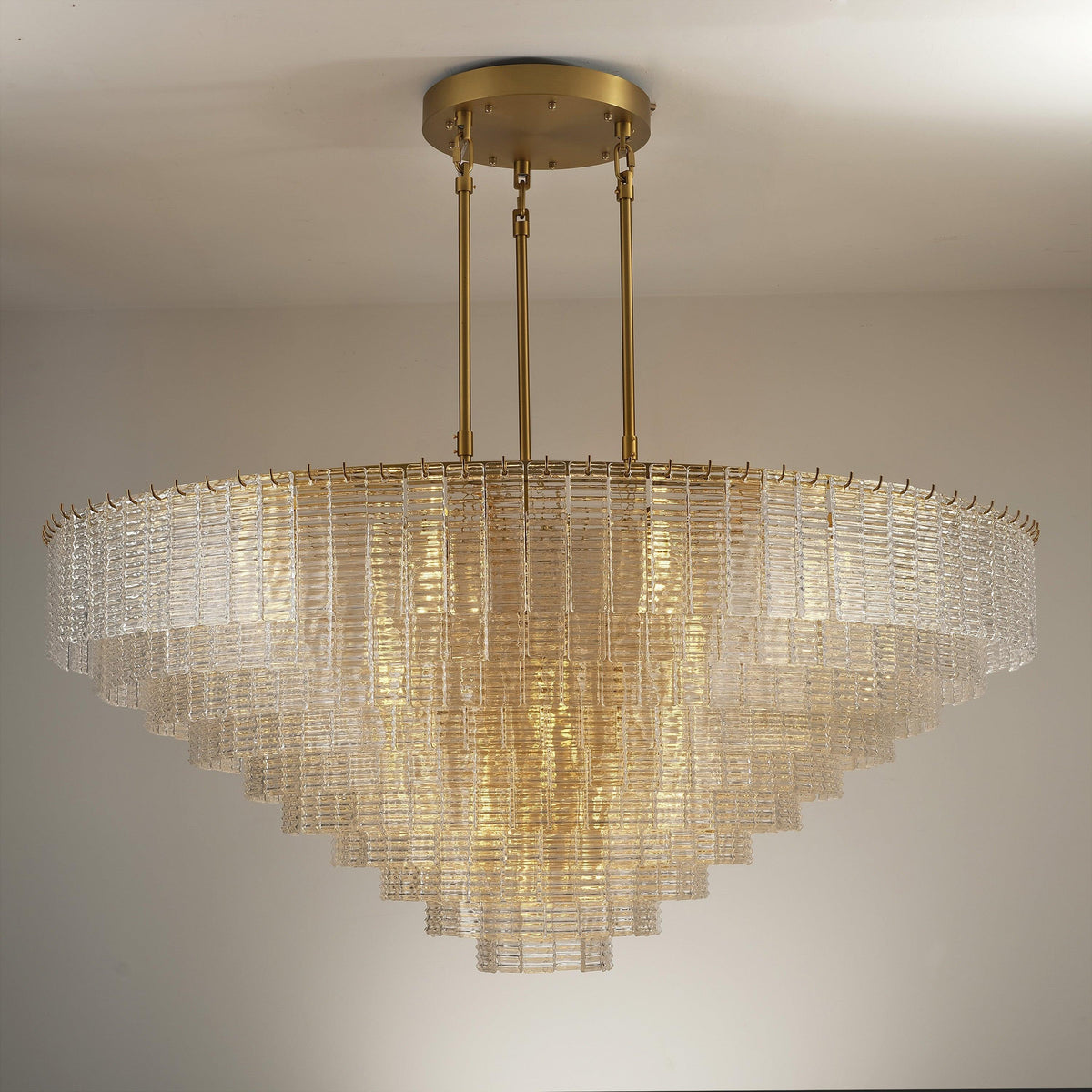 Nuvora 64" Ribbed Clear Glass Tiered Murano Glass Chandelier