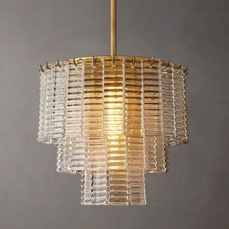 Nuvora 17" Ribbed Clear Glass Tiered Murano Glass Pendant Light