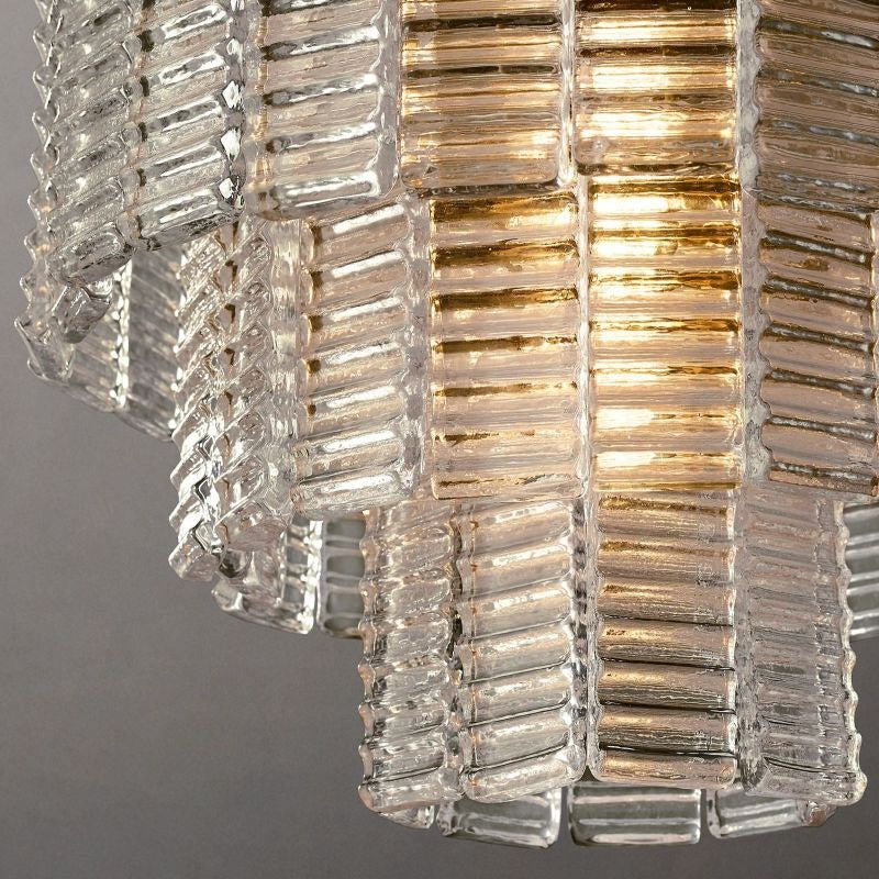 Nuvora 17" Ribbed Clear Glass Tiered Murano Glass Pendant Light