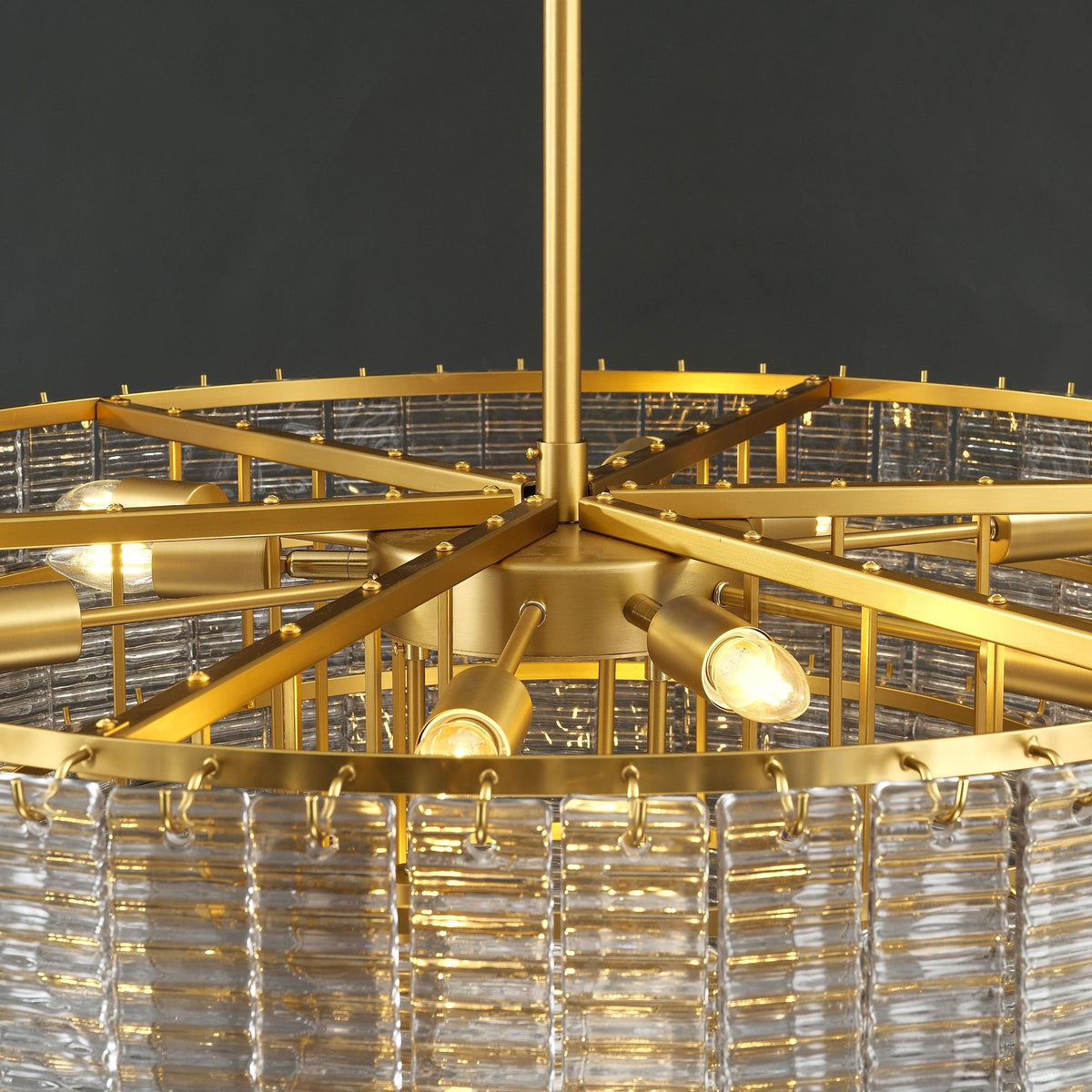 Nuvora 40" Ribbed Clear Glass Tiered Murano Glass Chandelier