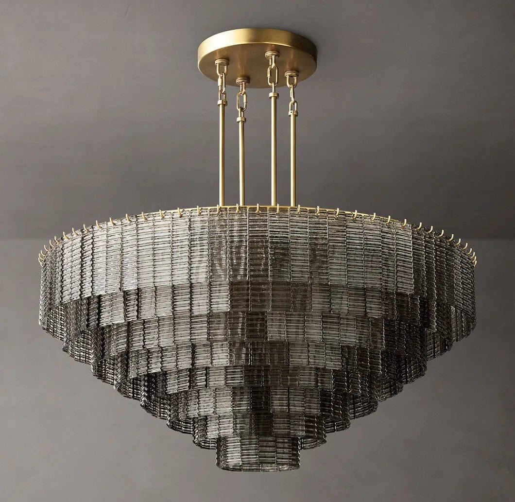 Nuvora 52" Ribbed Smoked Glass Tiered Murano Glass Chandelier